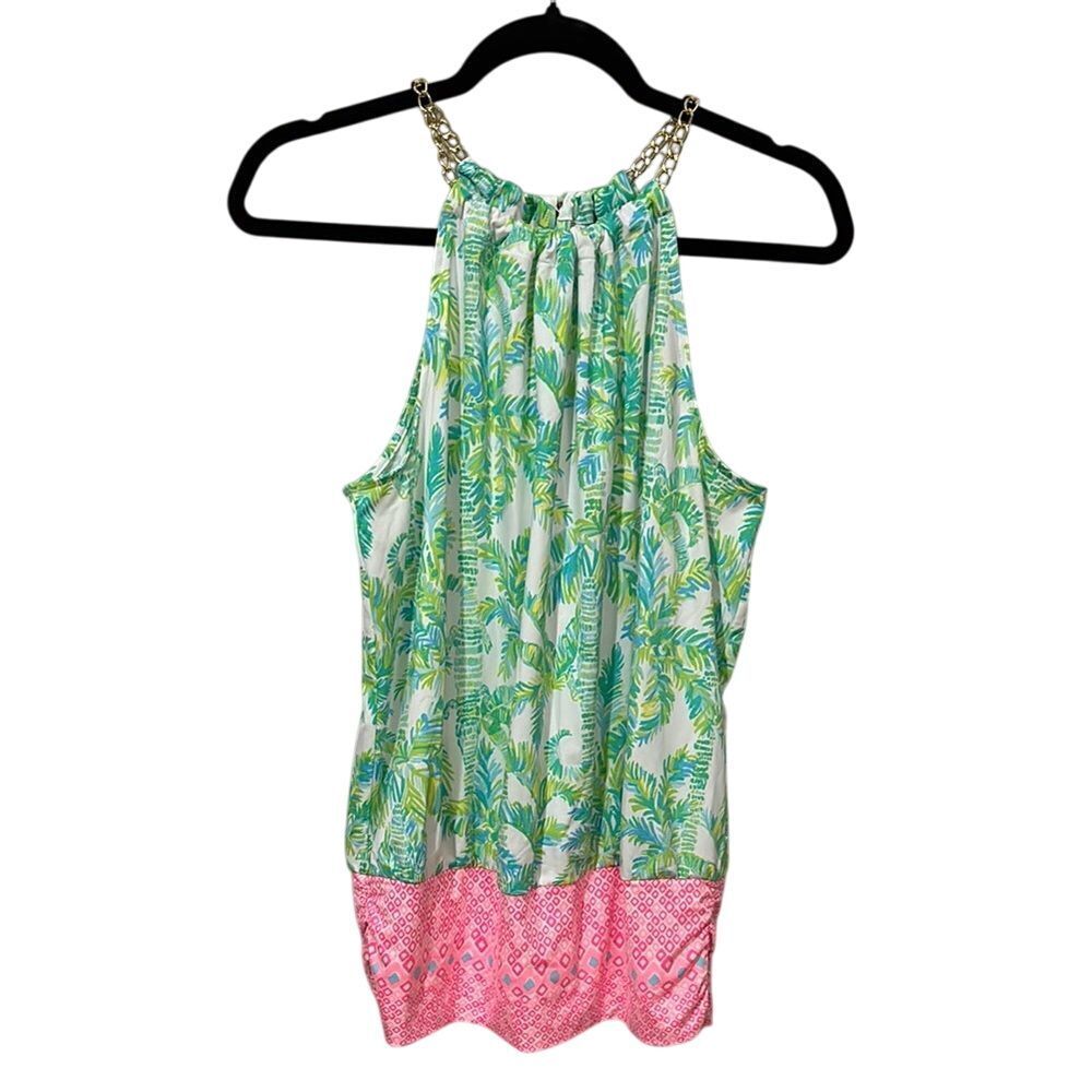 Lilly Pulitzer Tropical Green and Pink Halter / Tank Top